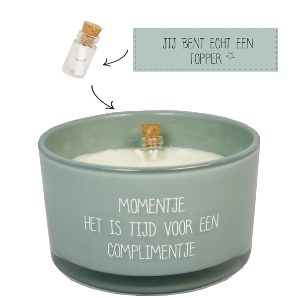Flessenpost kaars 'Tijd voor een complimentje' - Minty bamboo