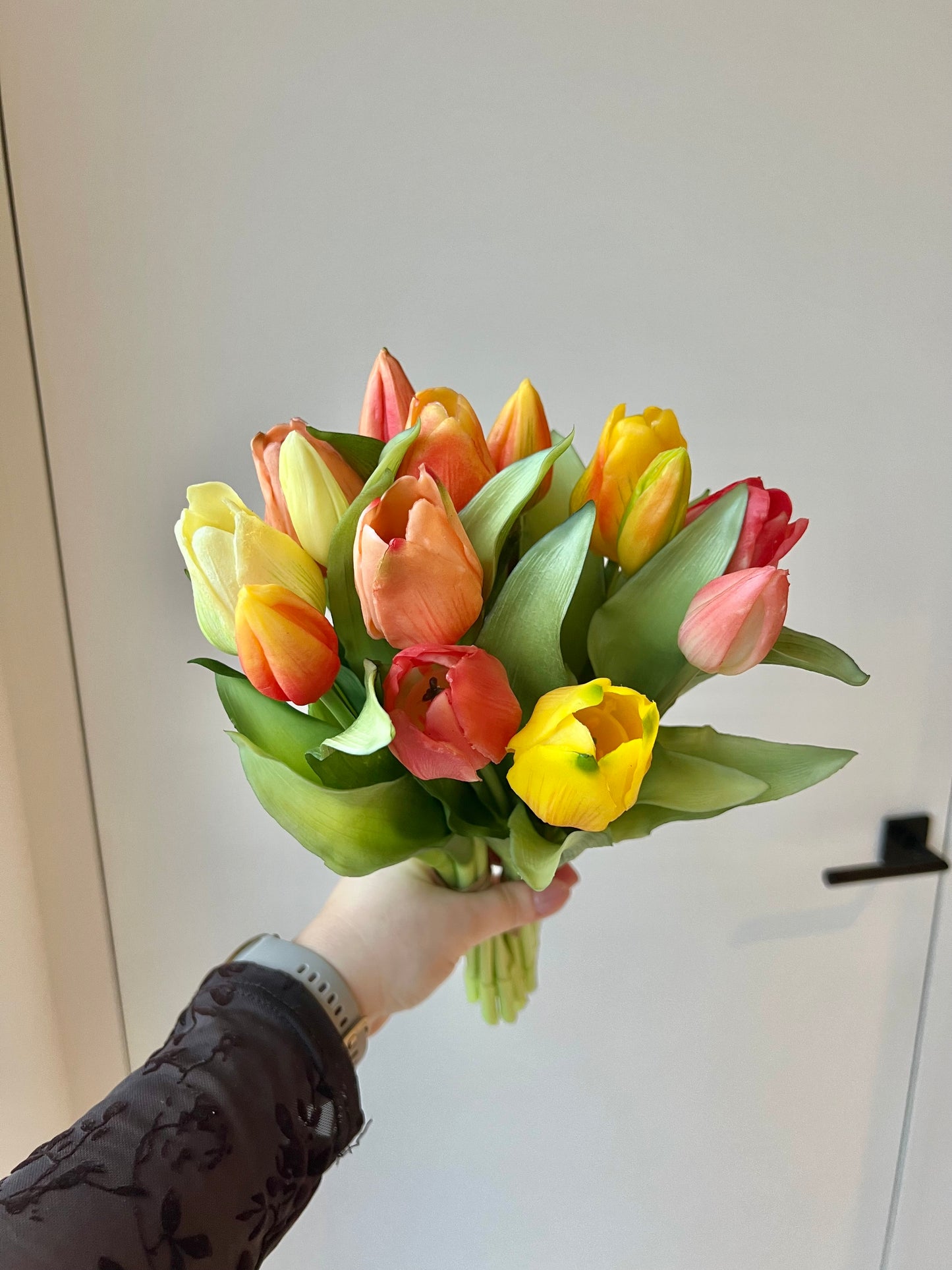 Boeket tulpen - Roze/geel/peach