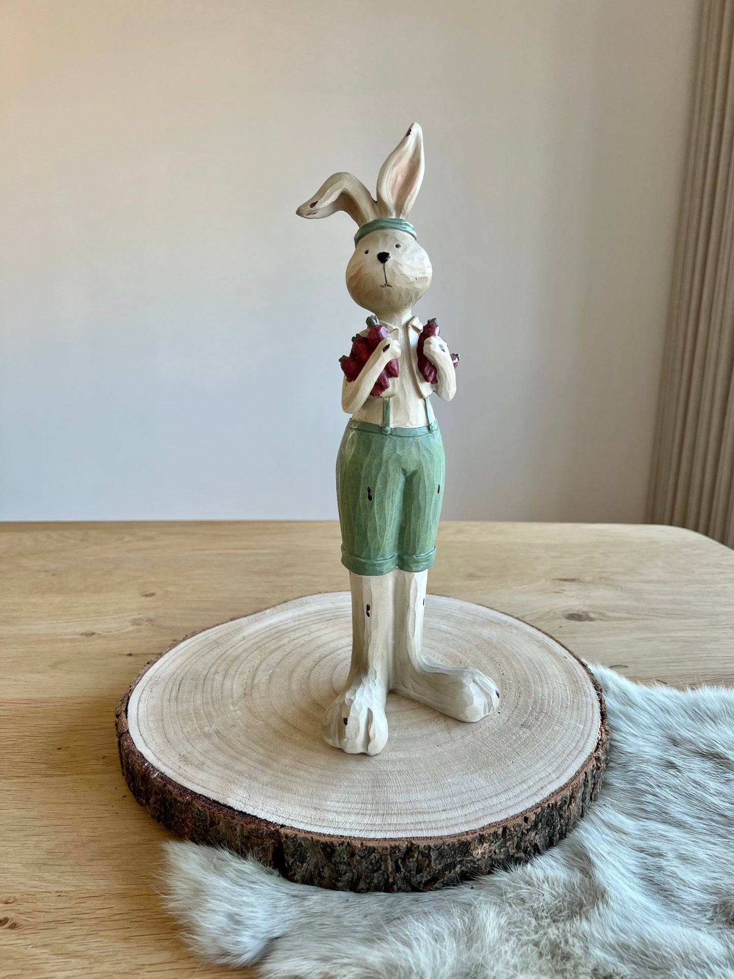 Decoratie Beeld Konijn 32 cm - beige /groen