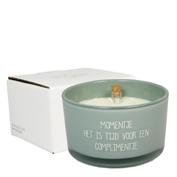 Flessenpost kaars 'Tijd voor een complimentje' - Minty bamboo