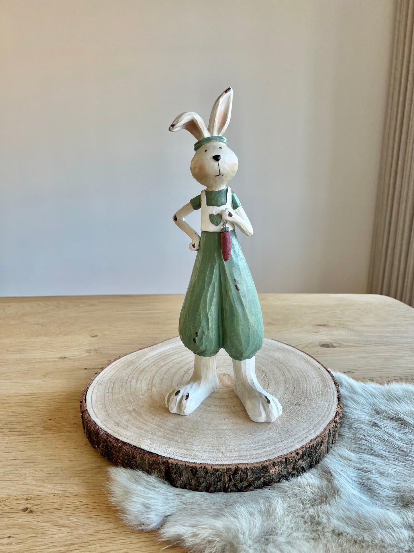 Decoratie Beeld Konijn 32 cm - beige /groen