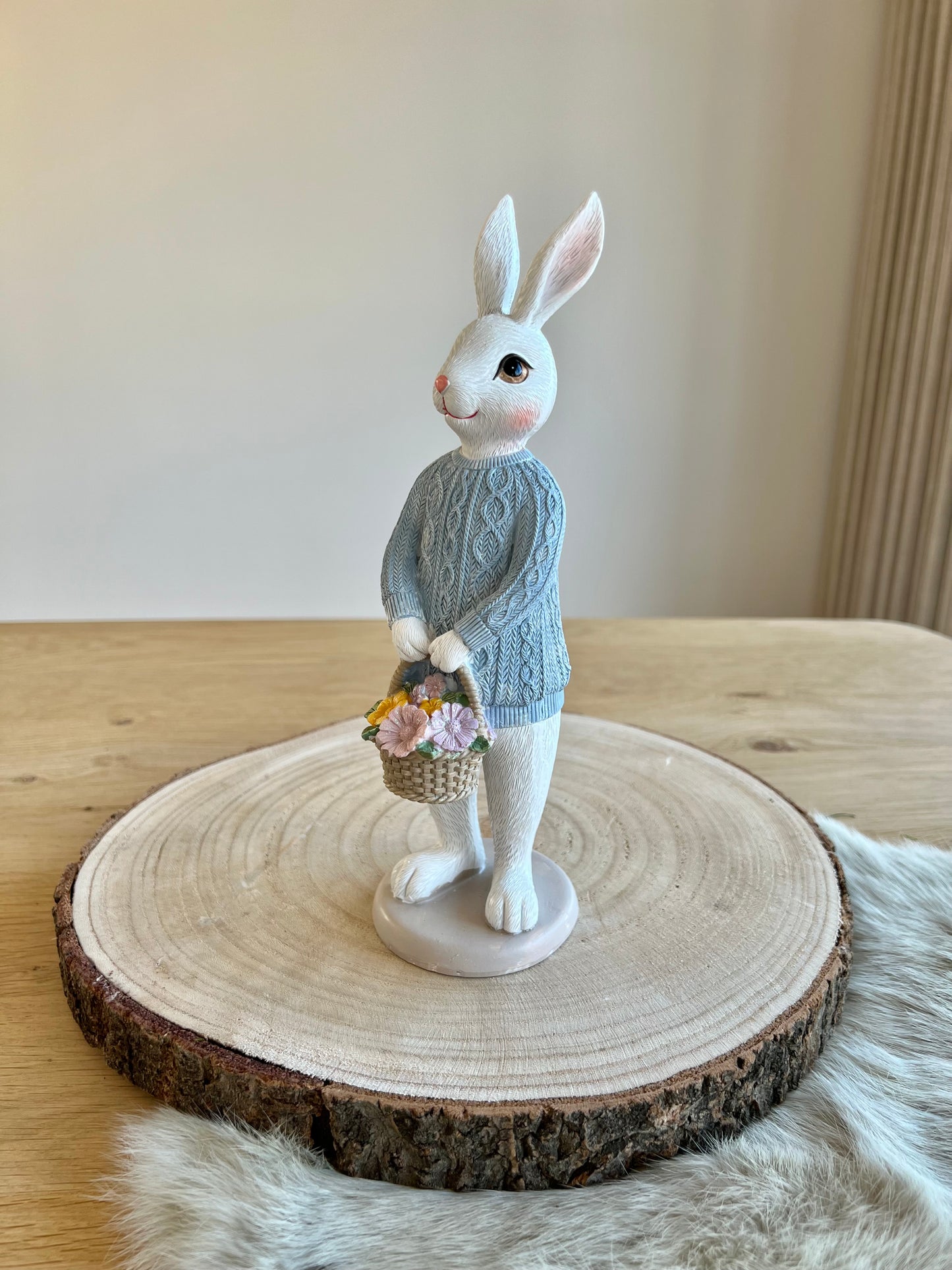 Decoratie Beeld Konijn 24 cm - Wit / Blauw