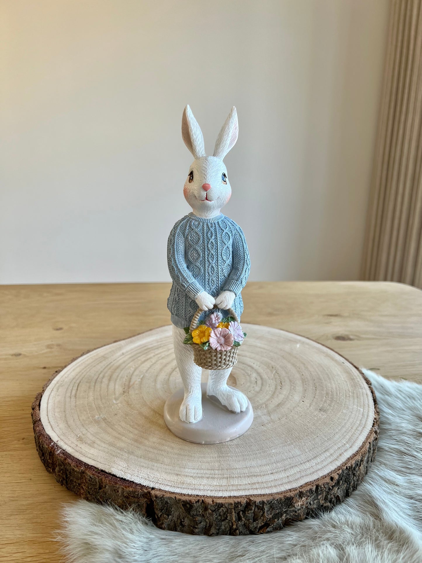 Decoratie Beeld Konijn 24 cm - Wit / Blauw