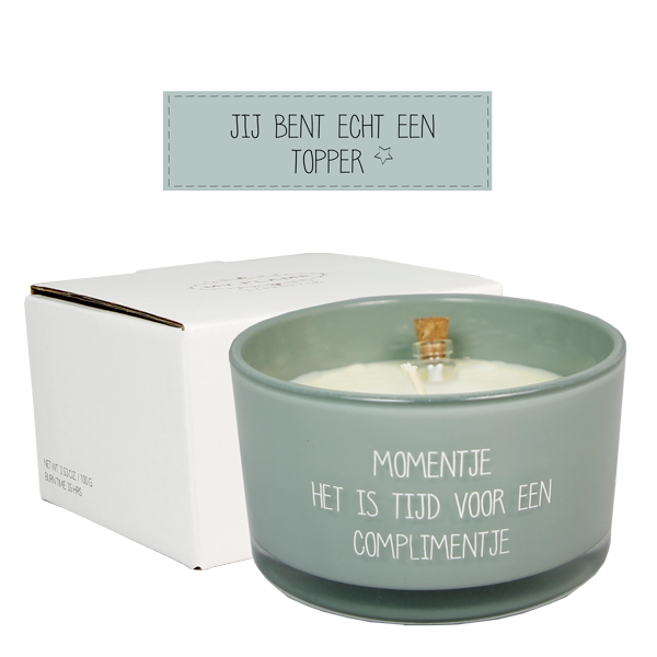 Flessenpost kaars 'Tijd voor een complimentje' - Minty bamboo