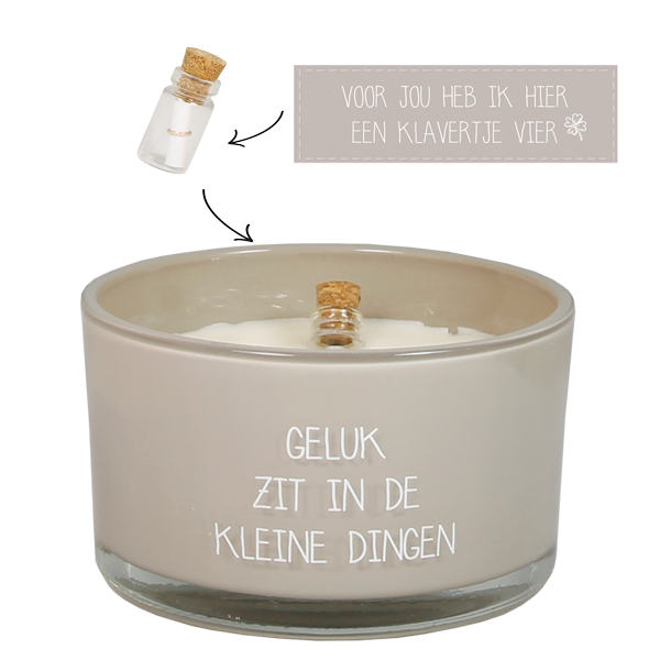 Flessenpost kaars 'Geluk zit in de kleine dingen' - Fig's Delight