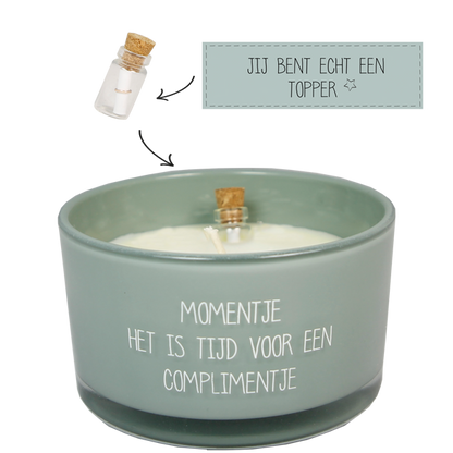 Flessenpost kaars 'Tijd voor een complimentje' - Minty bamboo