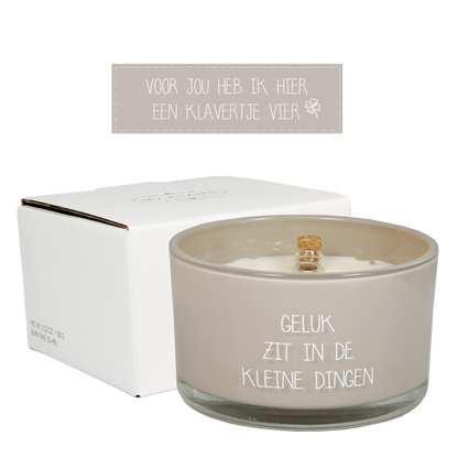 Flessenpost kaars 'Geluk zit in de kleine dingen' - Fig's Delight