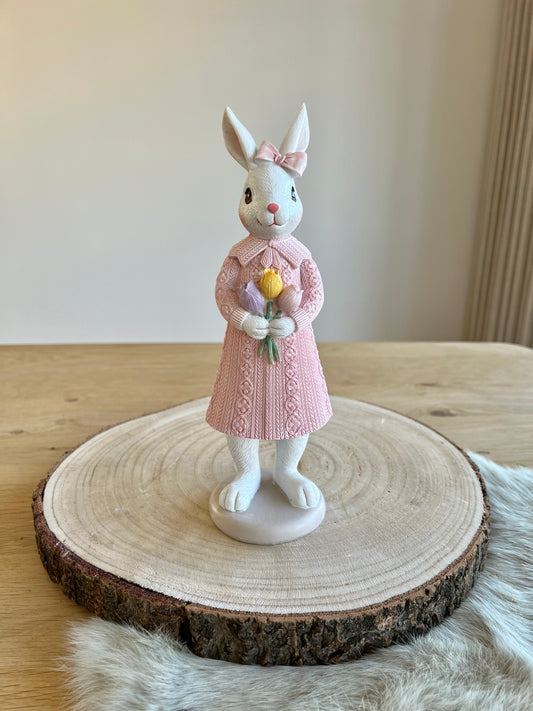 Decoratie Beeld Konijn 23 cm - Wit/ Roze