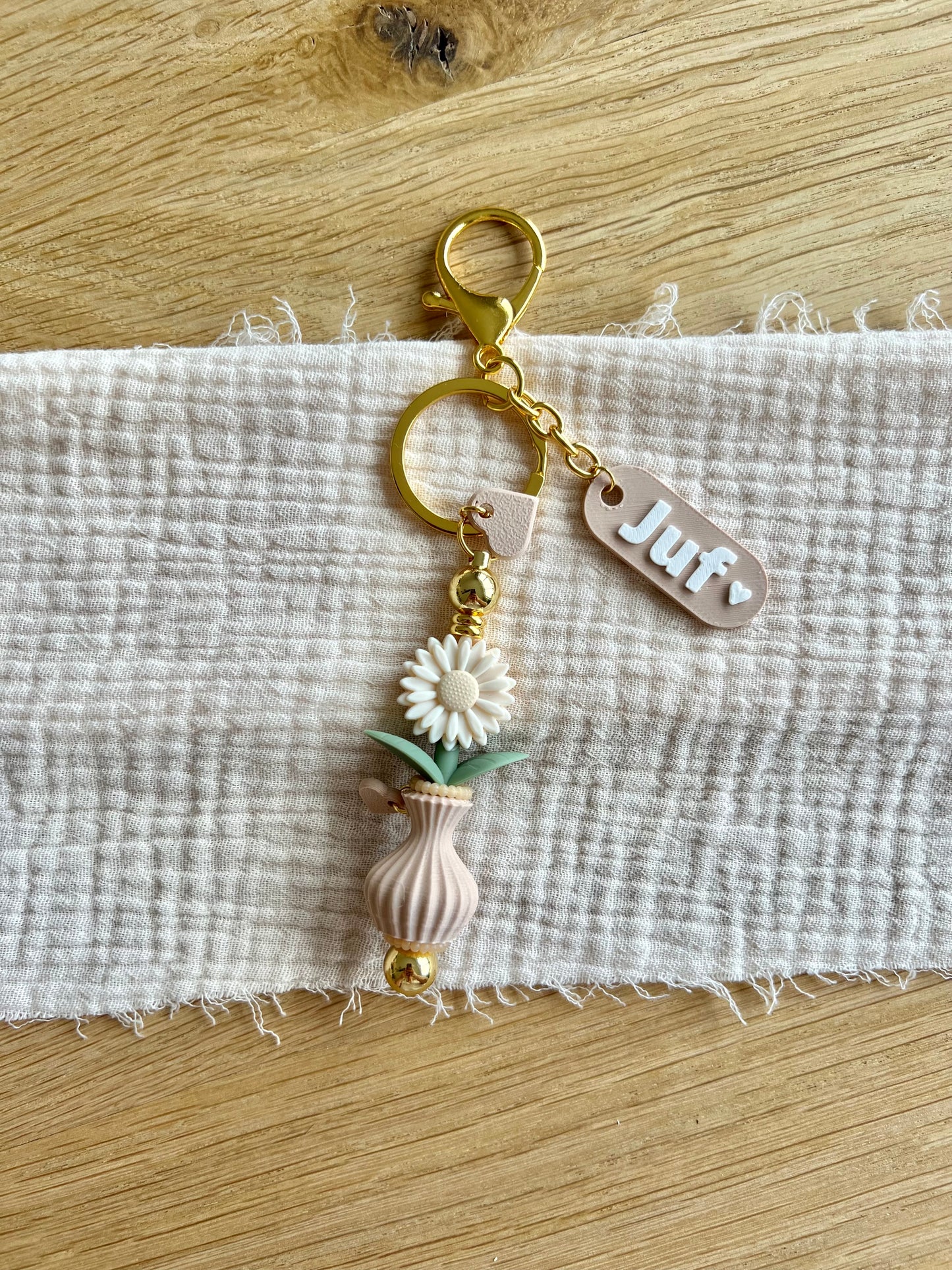 Sleutelhanger Juf - Beige