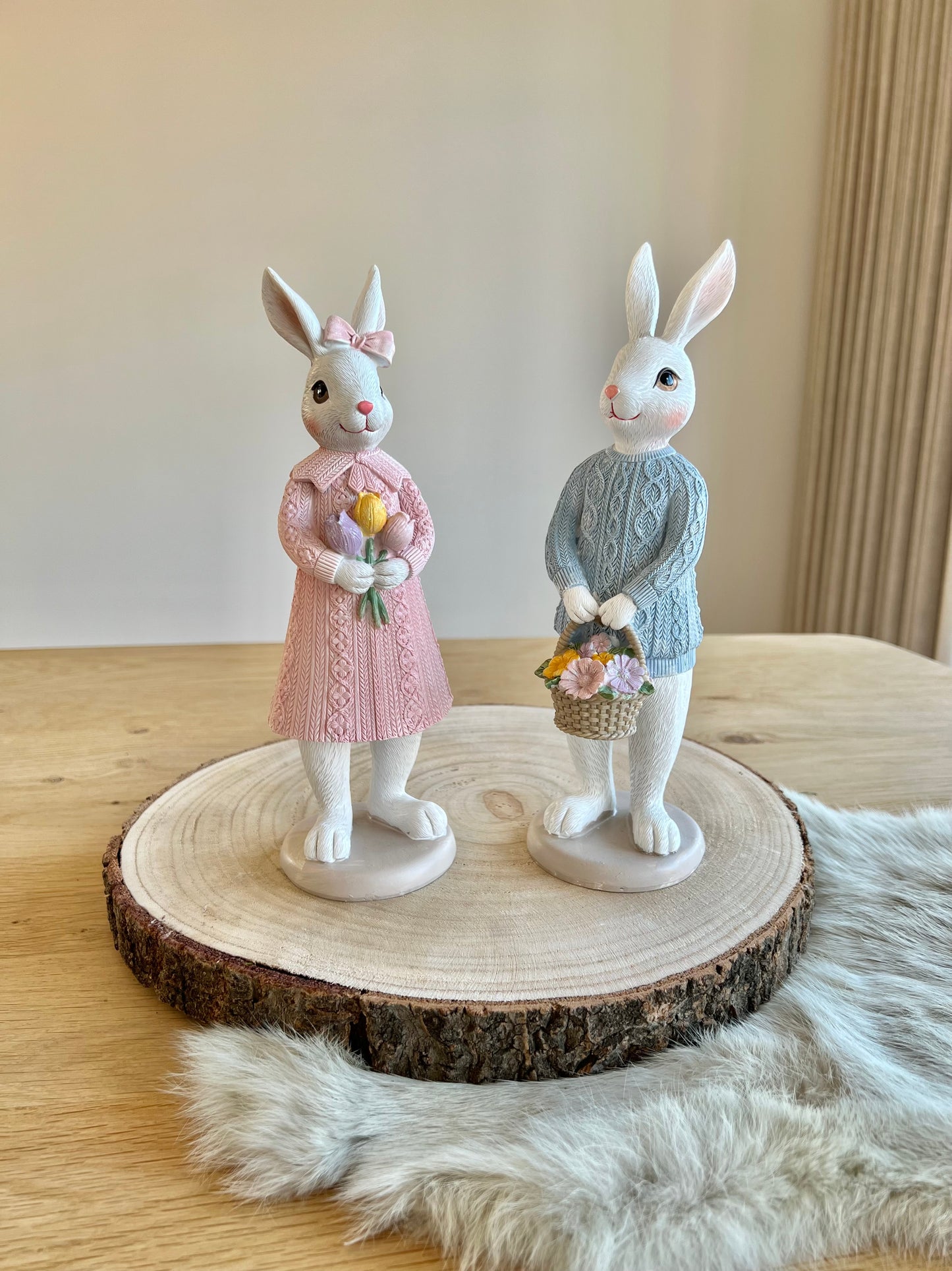 Decoratie Beeld Konijn 23 cm - Wit/ Roze