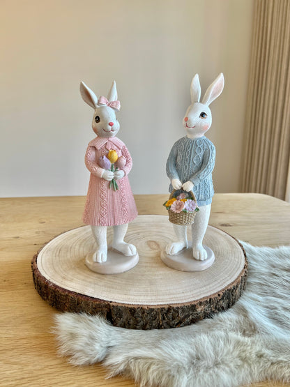 Decoratie Beeld Konijn 23 cm - Wit/ Roze