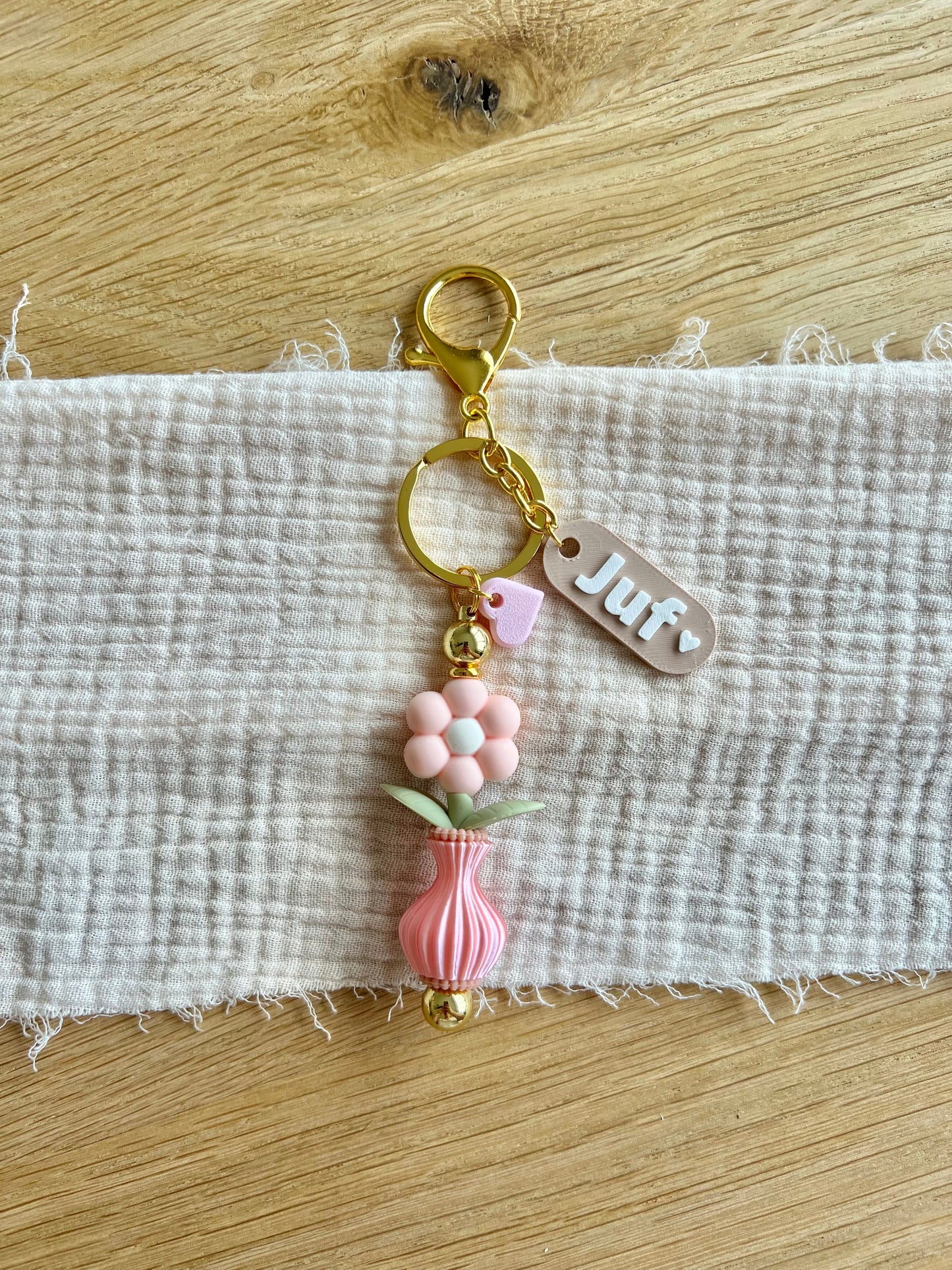 Sleutelhanger Juf - Silk roze