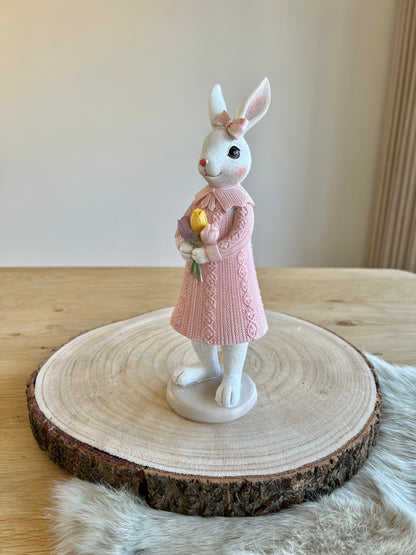 Decoratie Beeld Konijn 23 cm - Wit/ Roze