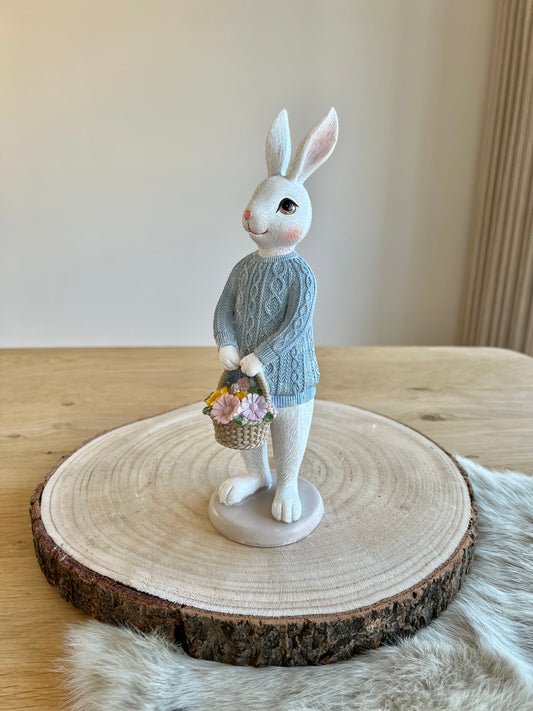 Decoratie Beeld Konijn 24 cm - Wit / Blauw
