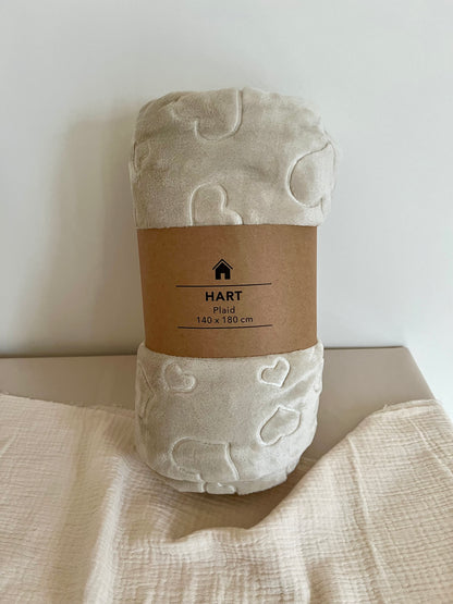 Dekentje met hartjes - beige
