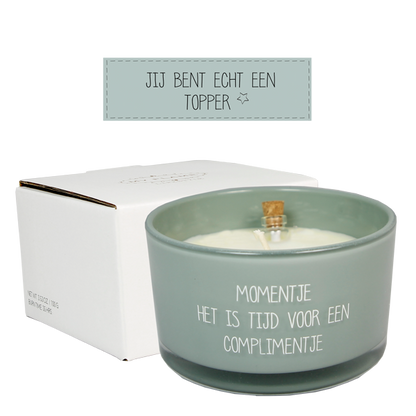 Flessenpost kaars 'Tijd voor een complimentje' - Minty bamboo