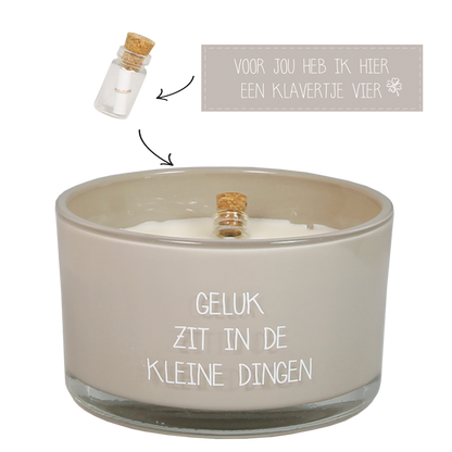 Flessenpost kaars 'Geluk zit in de kleine dingen' - Fig's Delight