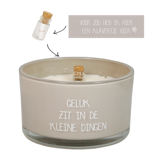 Flessenpost kaars 'Geluk zit in de kleine dingen' - Fig's Delight